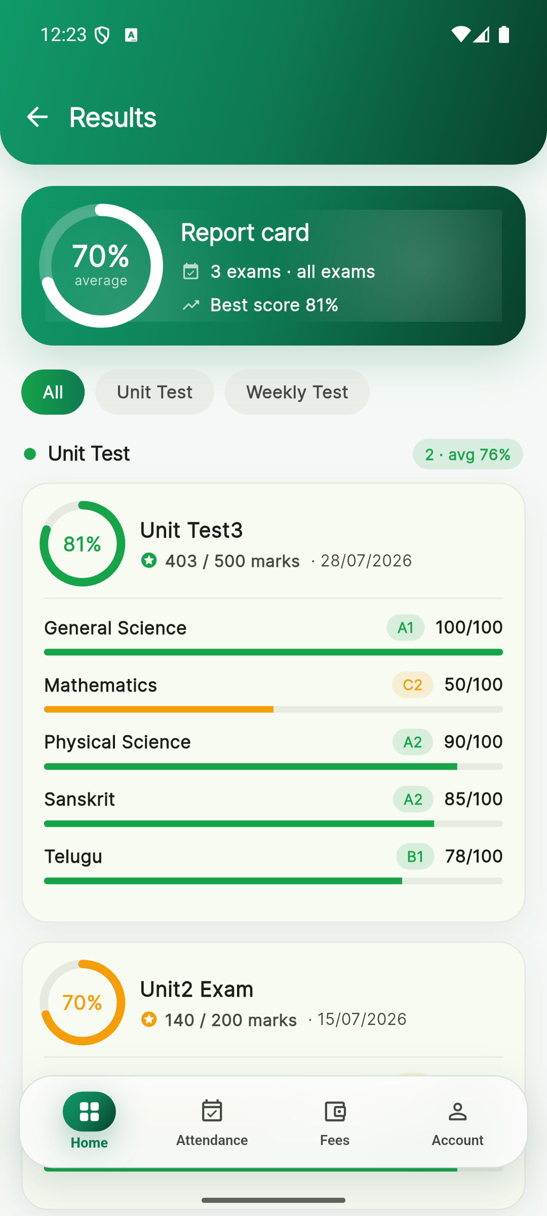 IQDev School app - Results & report card