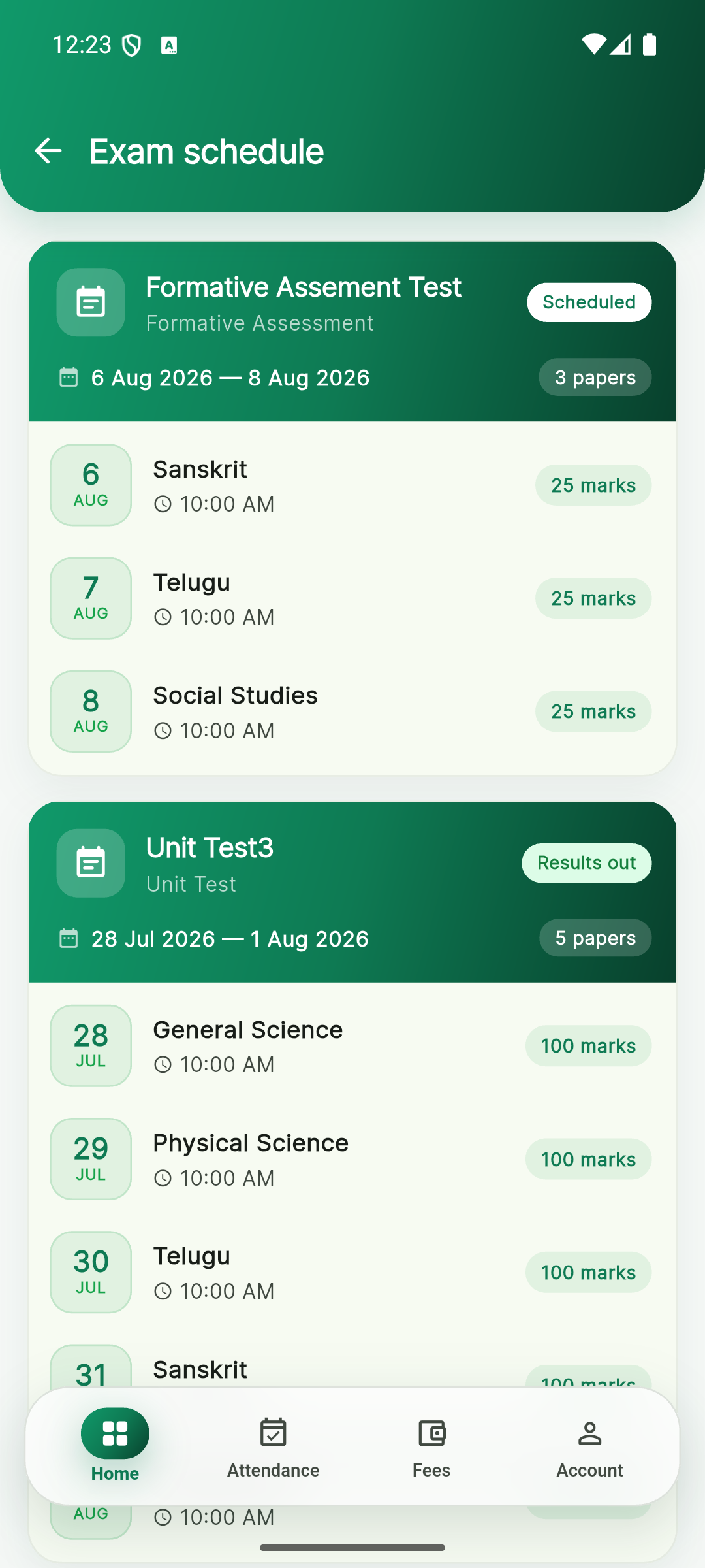 IQDev School app - Exam schedule