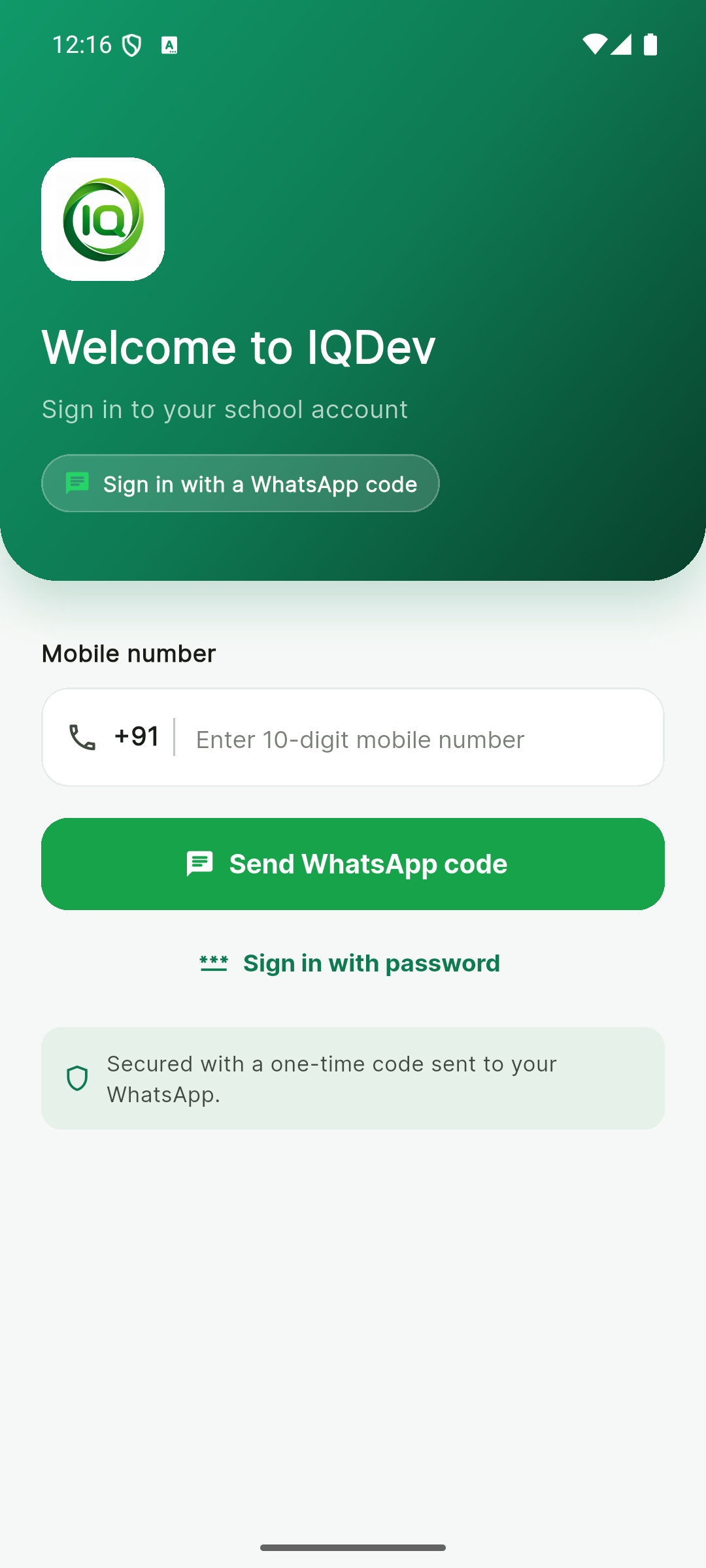 IQDev School app - Secure sign-in